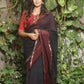Pure Cotton Mangalagiri Saree with Self Checks & Striped Border,  Black - Red, SR1028