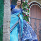 Pure Cotton Kota Doria Block Printed Saree with Zari Border,  Blue, SR1023