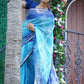 Pure Cotton Kota Doria Block Printed Saree with Zari Border,  Blue, SR1023