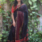 Pure Cotton Mangalagiri Saree with Self Checks & Striped Border,  Black - Red, SR1028