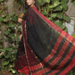 Pure Cotton Mangalagiri Saree with Self Checks & Striped Border,  Black - Red, SR1028