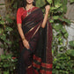 Pure Cotton Mangalagiri Saree with Self Checks & Striped Border,  Black - Red, SR1028