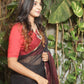 Pure Cotton Mangalagiri Saree with Self Checks & Striped Border,  Black - Red, SR1028