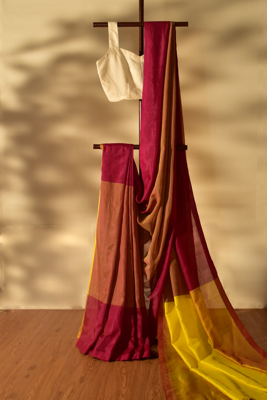 Coffee Beige with Tassels Cotton Saree in Mangalgiri Handwoven Silk, SS1011