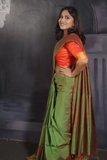 Mangalgiri  Handwoven  Silk Cotton Saree, Olive Green - Maroon Dual Tone, SS1007