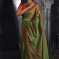 Mangalgiri  Handwoven  Silk Cotton Saree, Olive Green - Maroon Dual Tone, SS1007