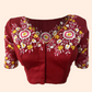 Embroidered  Cotton Silk V neck Blouse with  Lining,  Maroon, BW1143