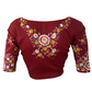 Embroidered  Cotton Silk V neck Blouse with  Lining,  Maroon, BW1143