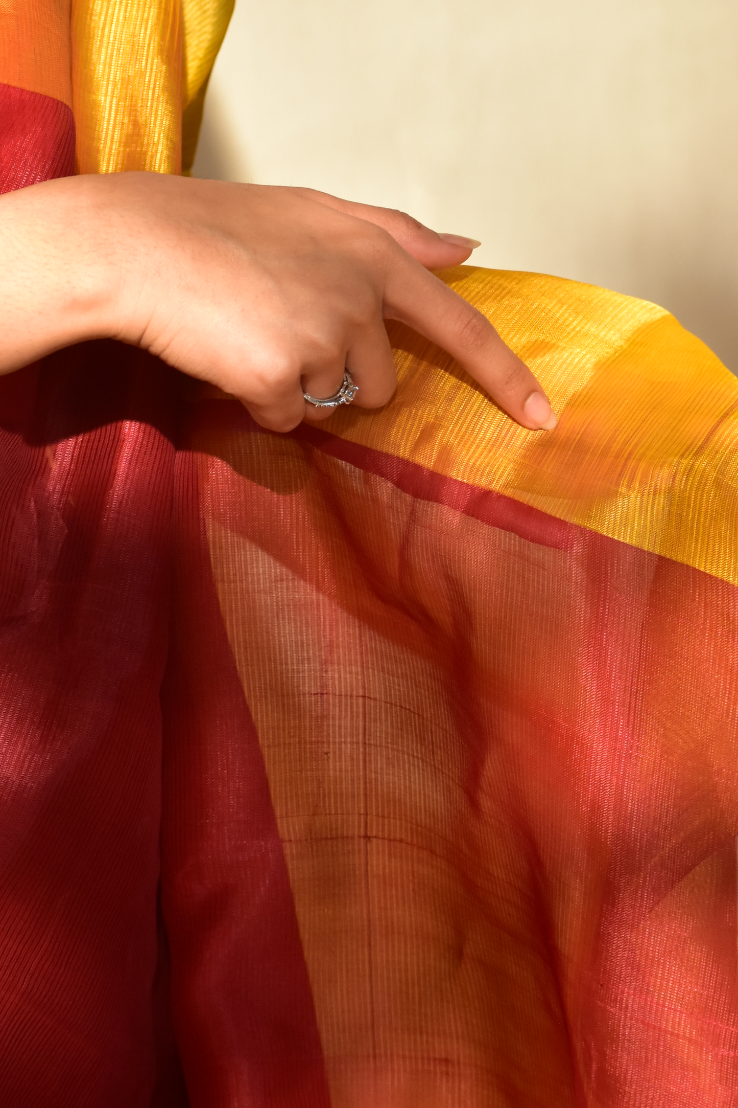 Poppy Maroon with Ikkat Pallu Cotton Saree in Mangalgiri Handwoven Silk, SS1025