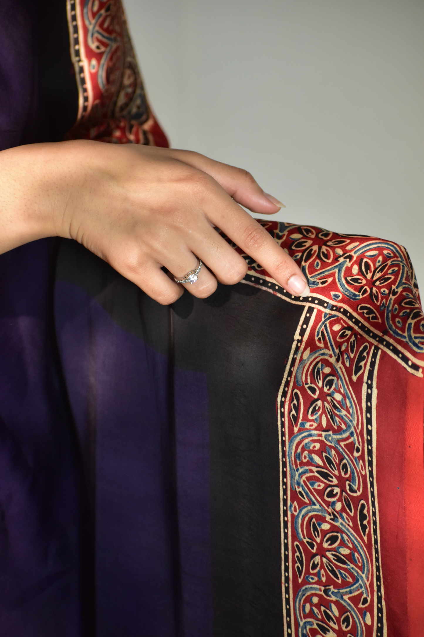 Plum Purple & Ruby Red Modal Silk Saree with Plain body, Ajrakh border Pallu & Blouse Piece, SS1019