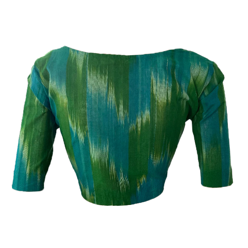 Mangalgiri  Tie-dye Cotton Round neck Blouse,  Green -blue,   BH1242