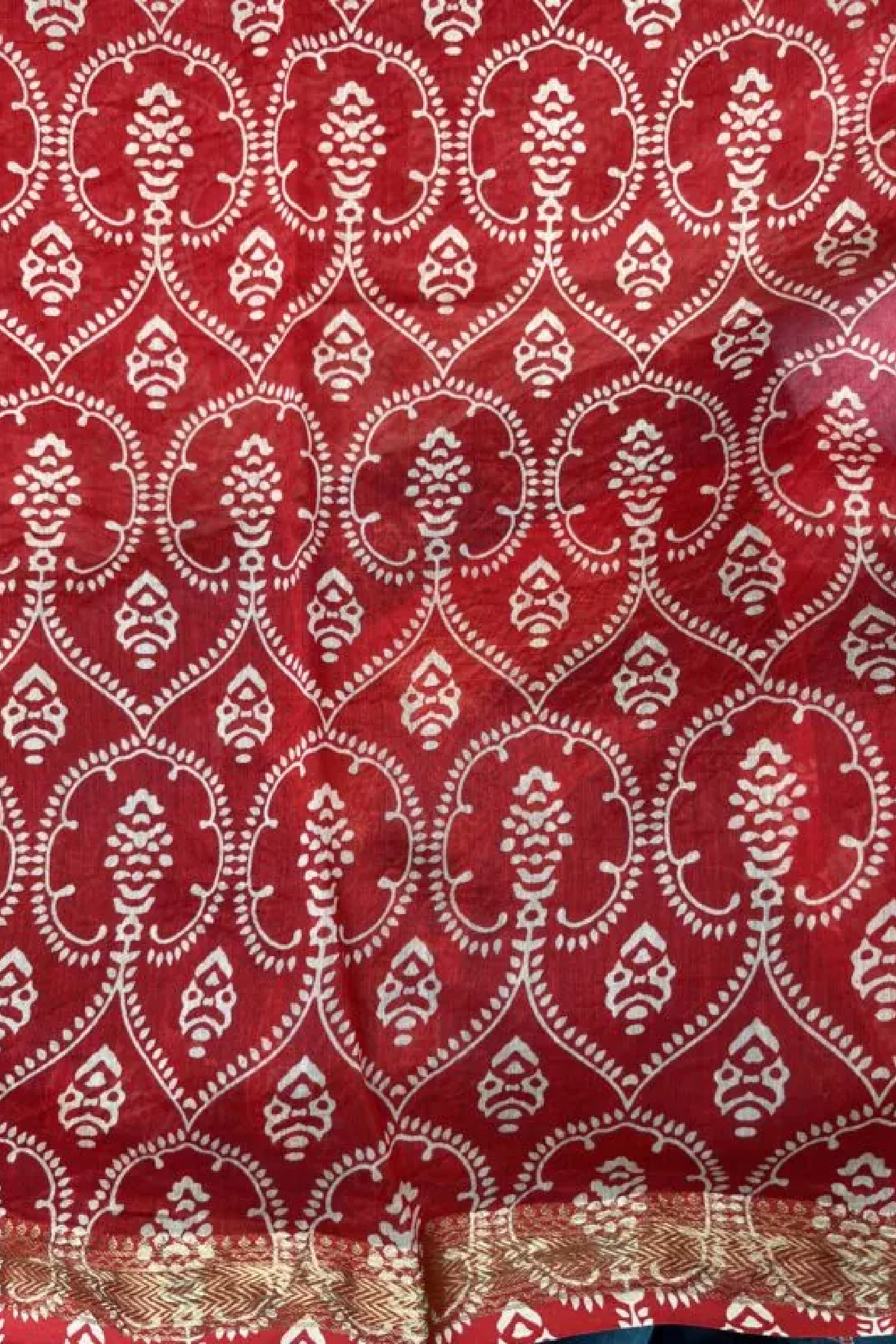 Maheswari Silk Cotton Bagru Printed Saree With Zari Border, Blue – Saphire, SS1013