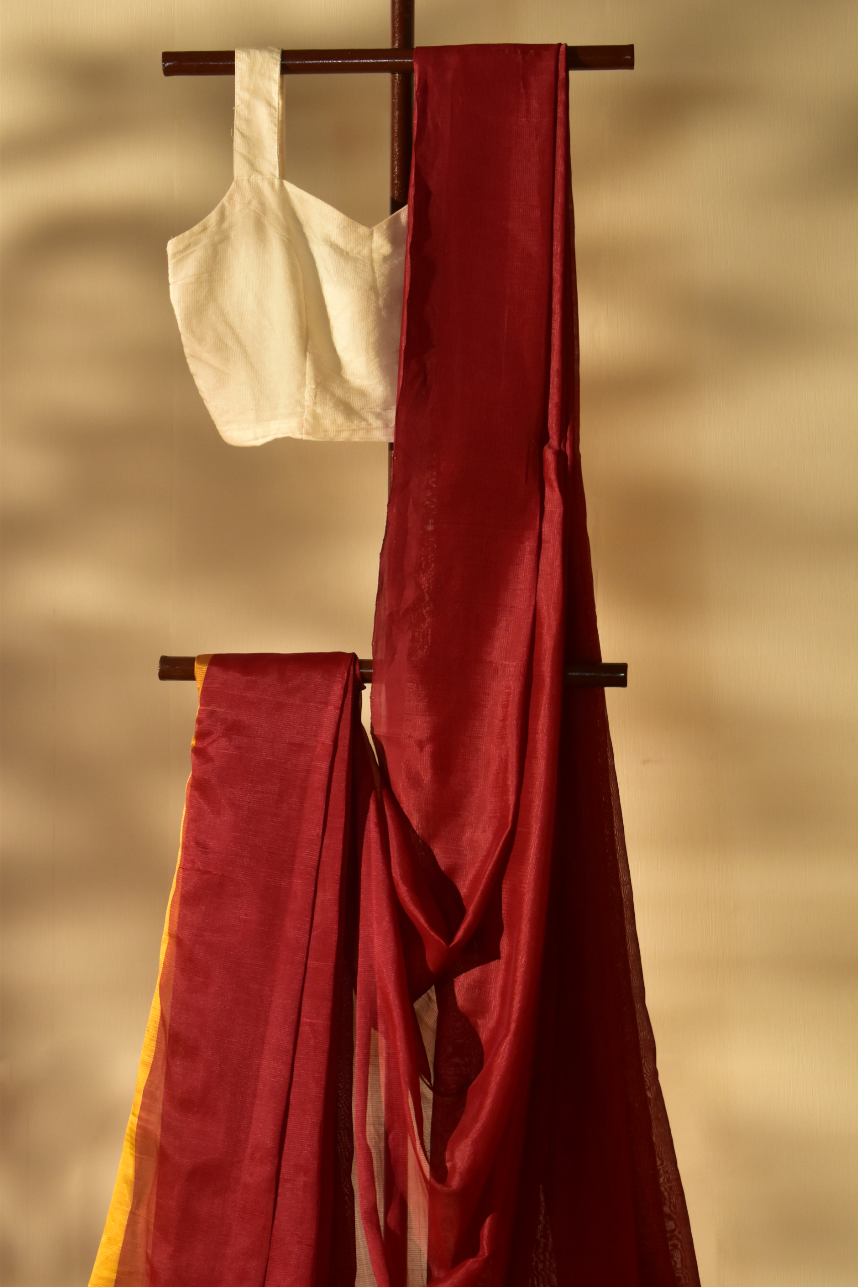 Poppy Maroon with Ikkat Pallu Cotton Saree in Mangalgiri Handwoven